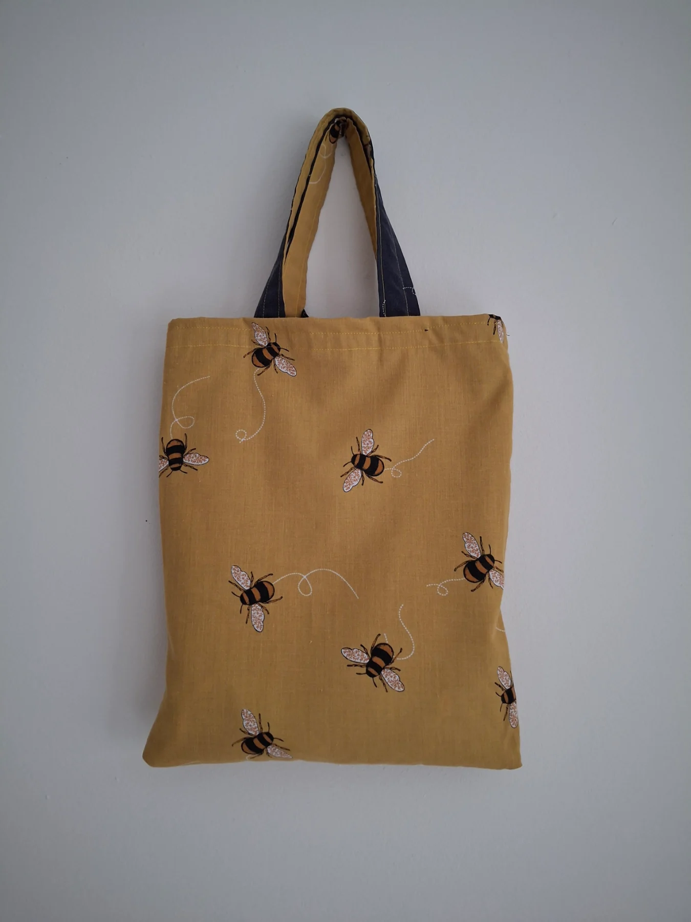 Hand sewn Bumble Bee shopping bag With Attached Key Pouch.