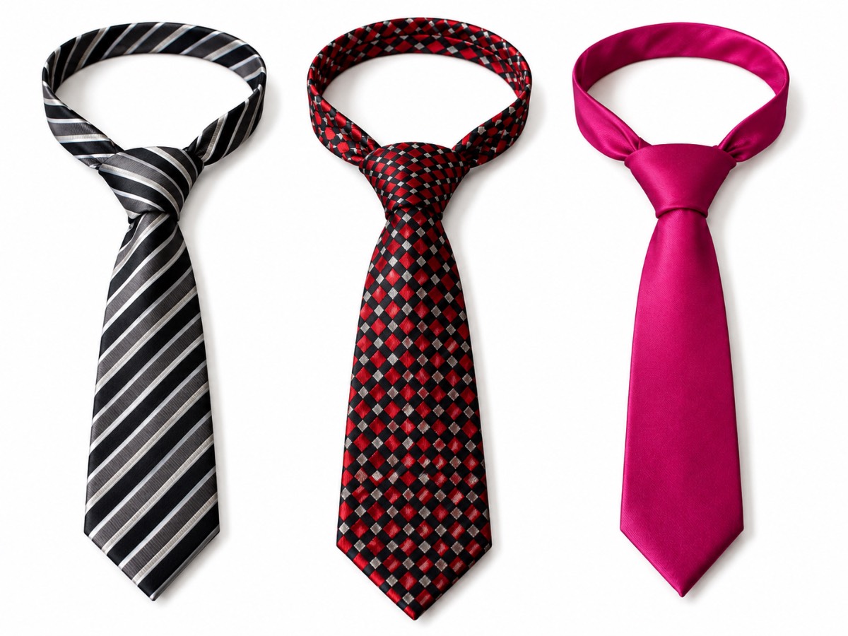 Men’s Tie Bundle x3 Formal Neckties Black Grey Stripe Red Check Fuchsia Pink One Size New