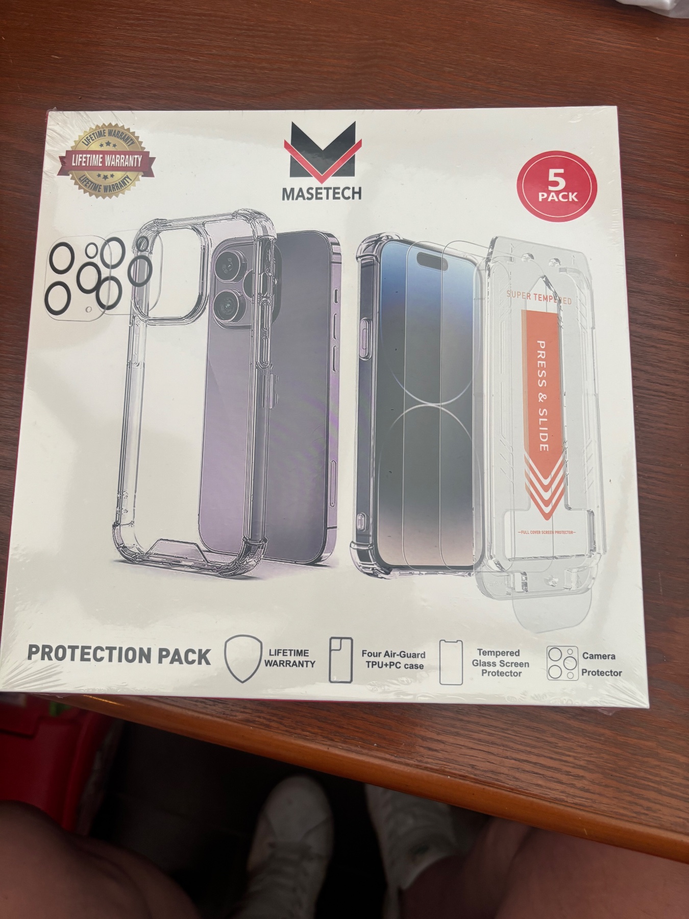 MASETECH 5-in-1 iPhone 15 Clear Case 2 Glass Screen & 2 Camera Lens Protectors New