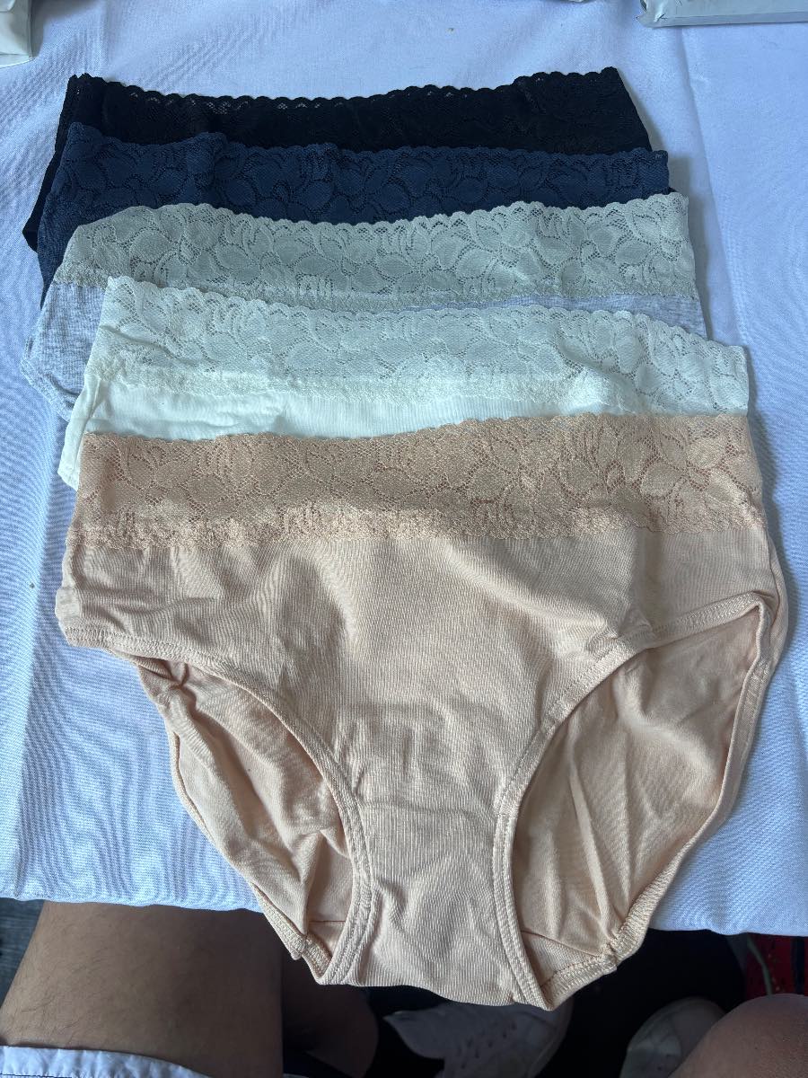 5 Pack Ladies Cotton Lace Waist Briefs Knickers Multicolour Size S Soft Stretch