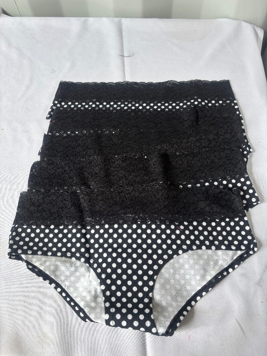 5 Pack Women’s Black Polka Dot Boyshort Knickers Size L Lace Trim Stretch Briefs