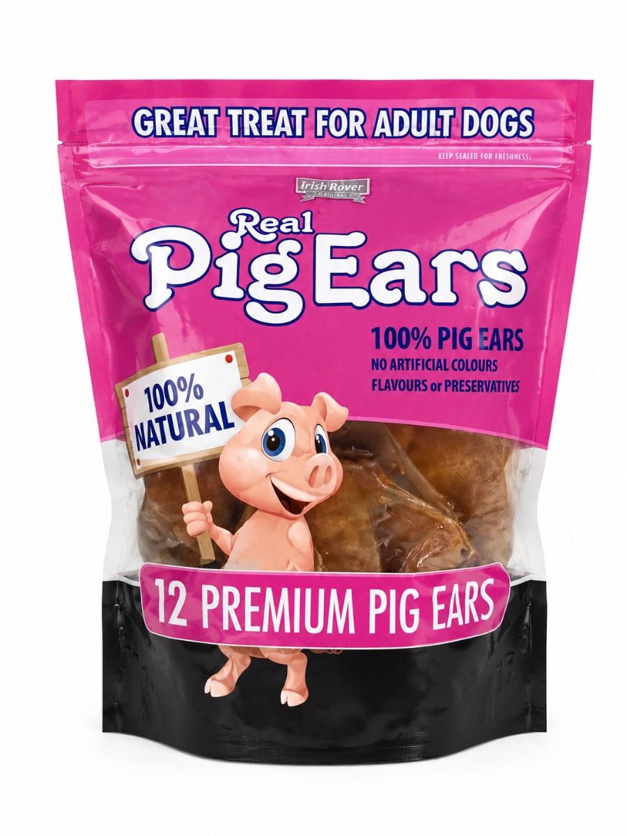 Irish Rover Real Pig Ears Dog Treats 12 Pack 100% Natural Premium Adult Dogs
