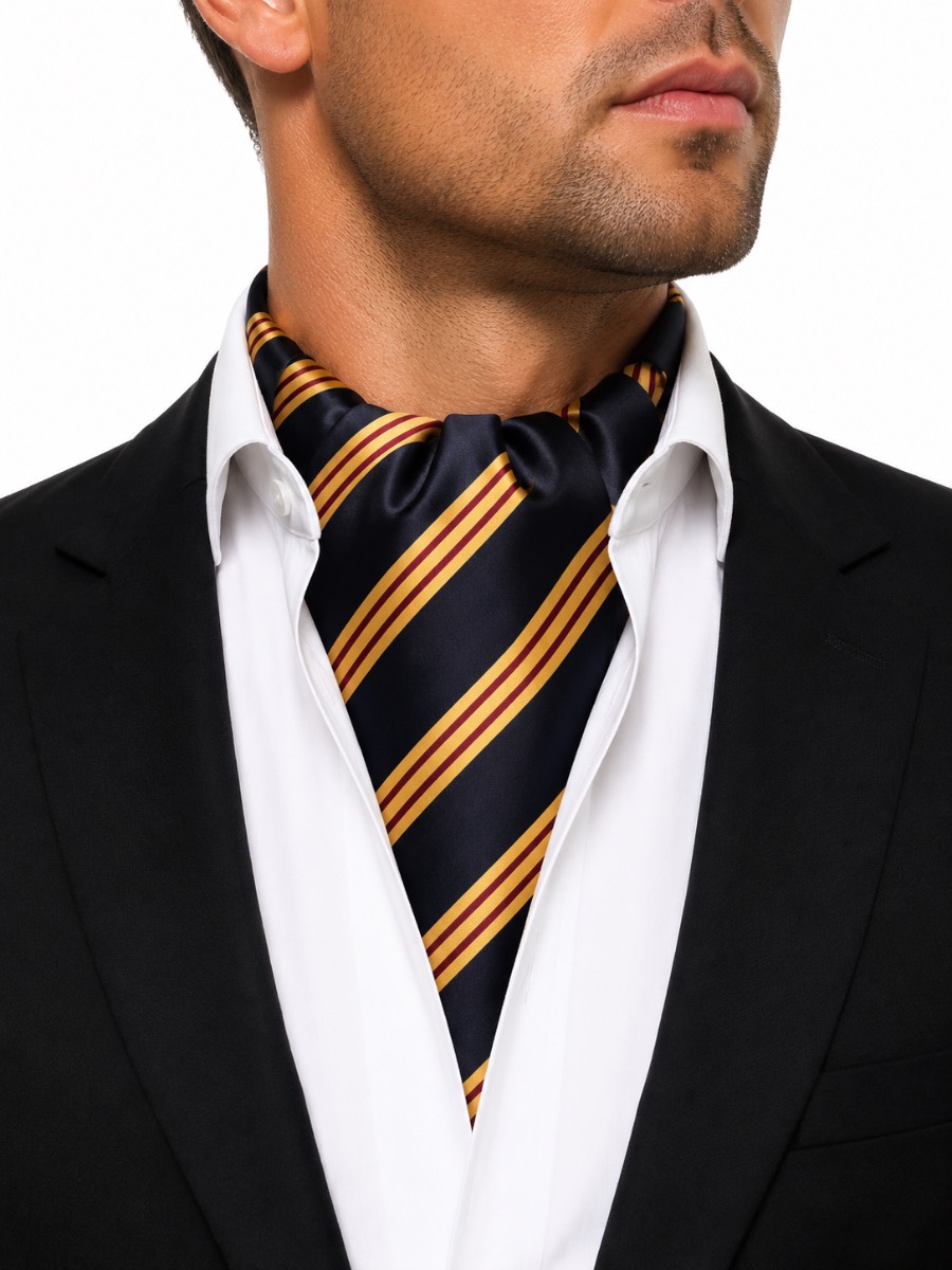 Premier Men’s Royal Blue & Cream Striped Satin Cravat Ascot Scarf PR734 One Size New