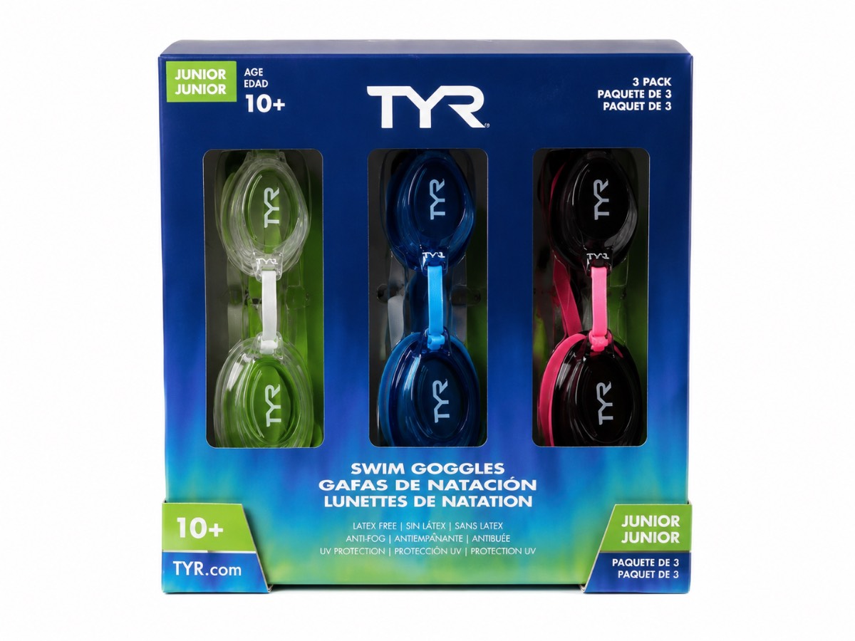 TYR Junior Swim Goggles 3 Pack Age 10+ Anti Fog UV Protection Swimming Goggles New