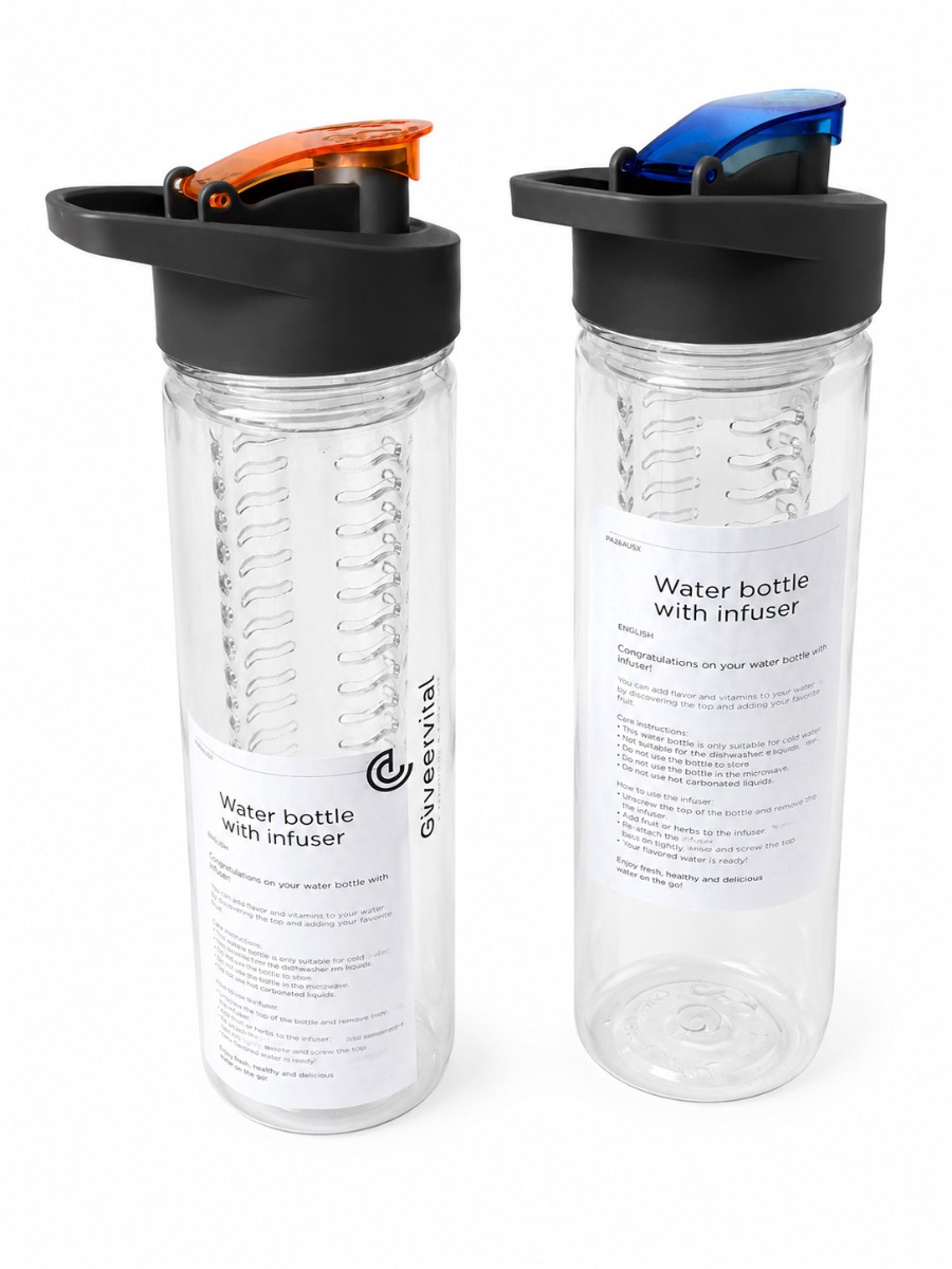 2 x GiveVital Water Bottles with Fruit Infuser 700ml BPA Free Orange & Blue New