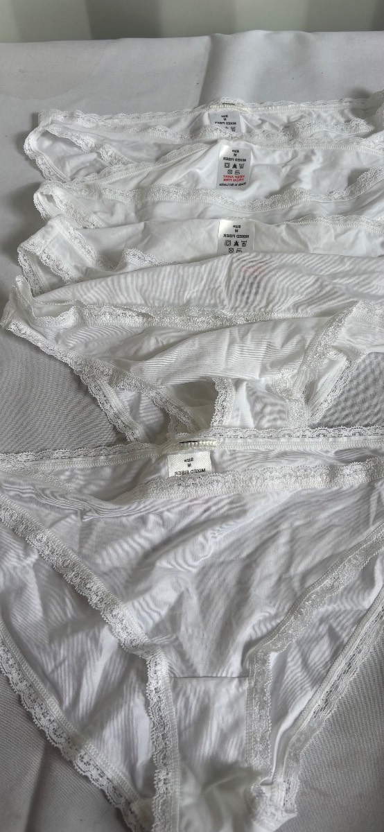 5 x White Lace Trim Bikini Knickers Briefs Size M Mixed Fibre Women’s Underwear