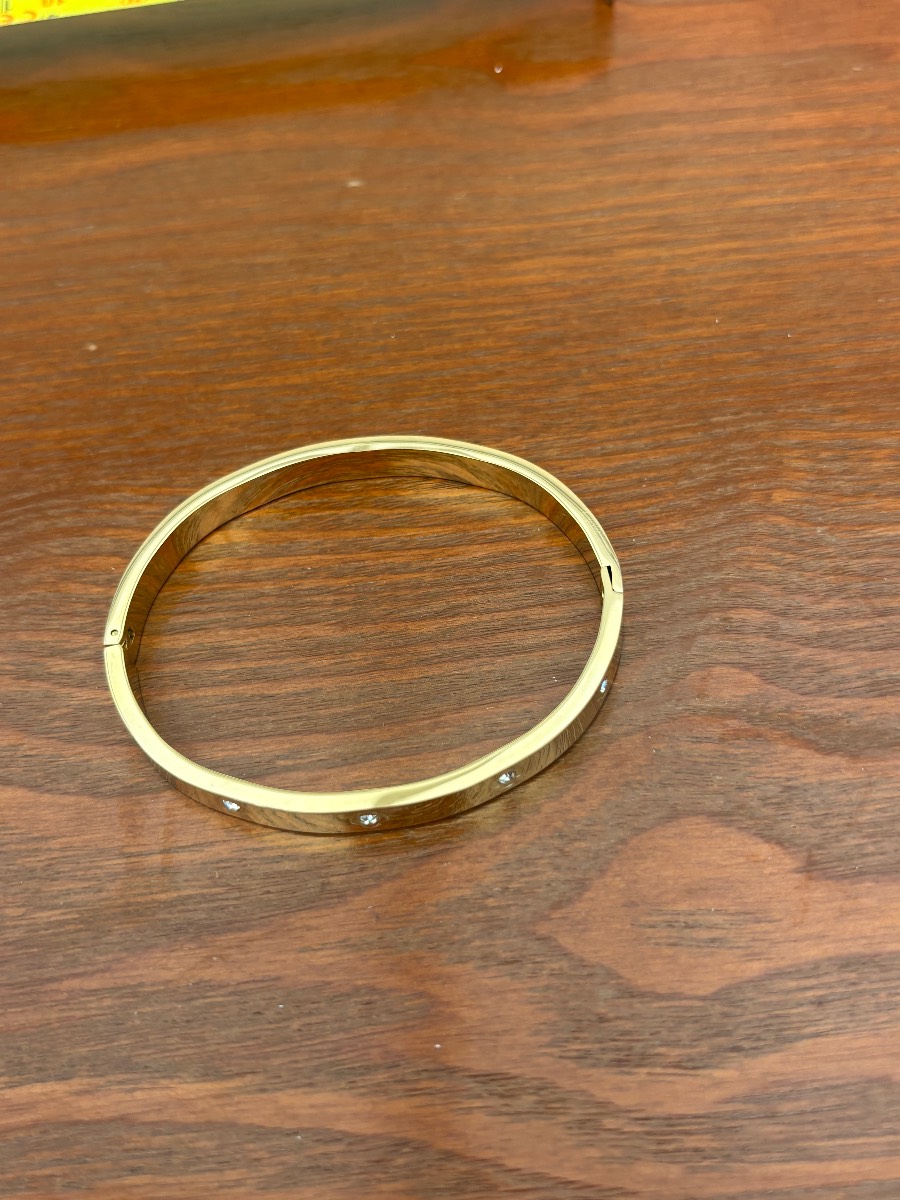 Gold Tone Crystal Set Hinged Bangle Bracelet Ladies Stainless Steel Cuff Jewellery New