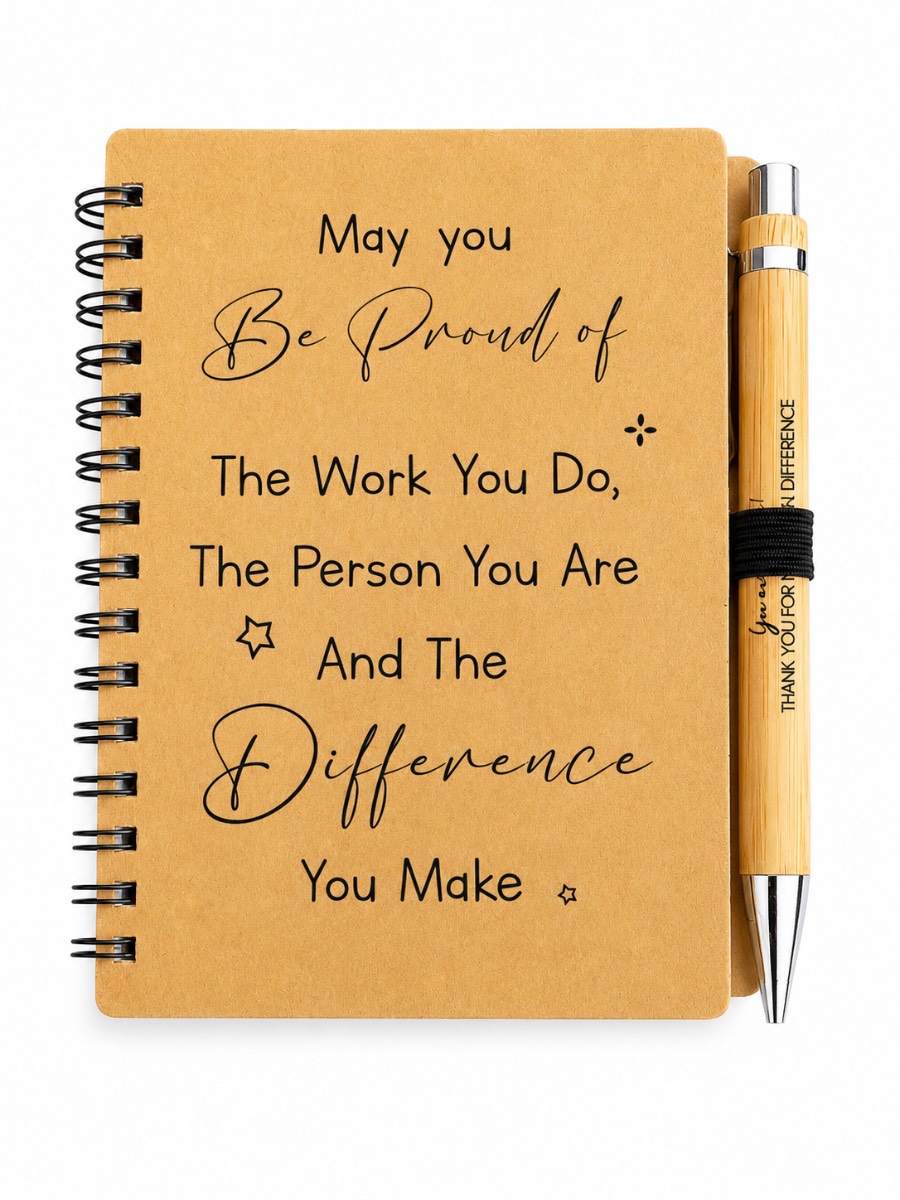 Bamboo Notebook & Pen Gift Set A6 Spiral Notepad Eco Friendly Thank You Appreciation Present