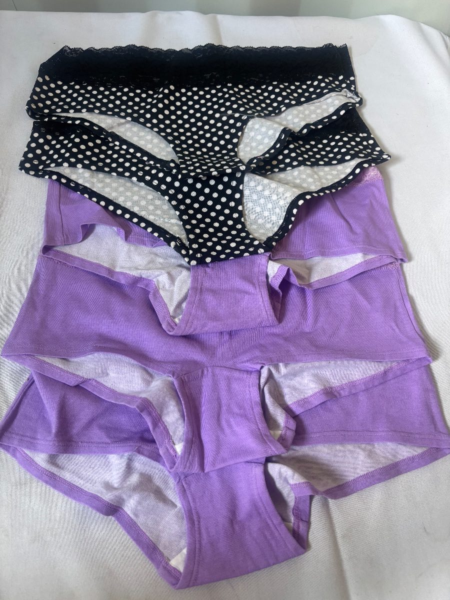 5 Pack Women’s Boyshort Knickers Large Mixed Purple Polka Dot Cotton Rich Briefs