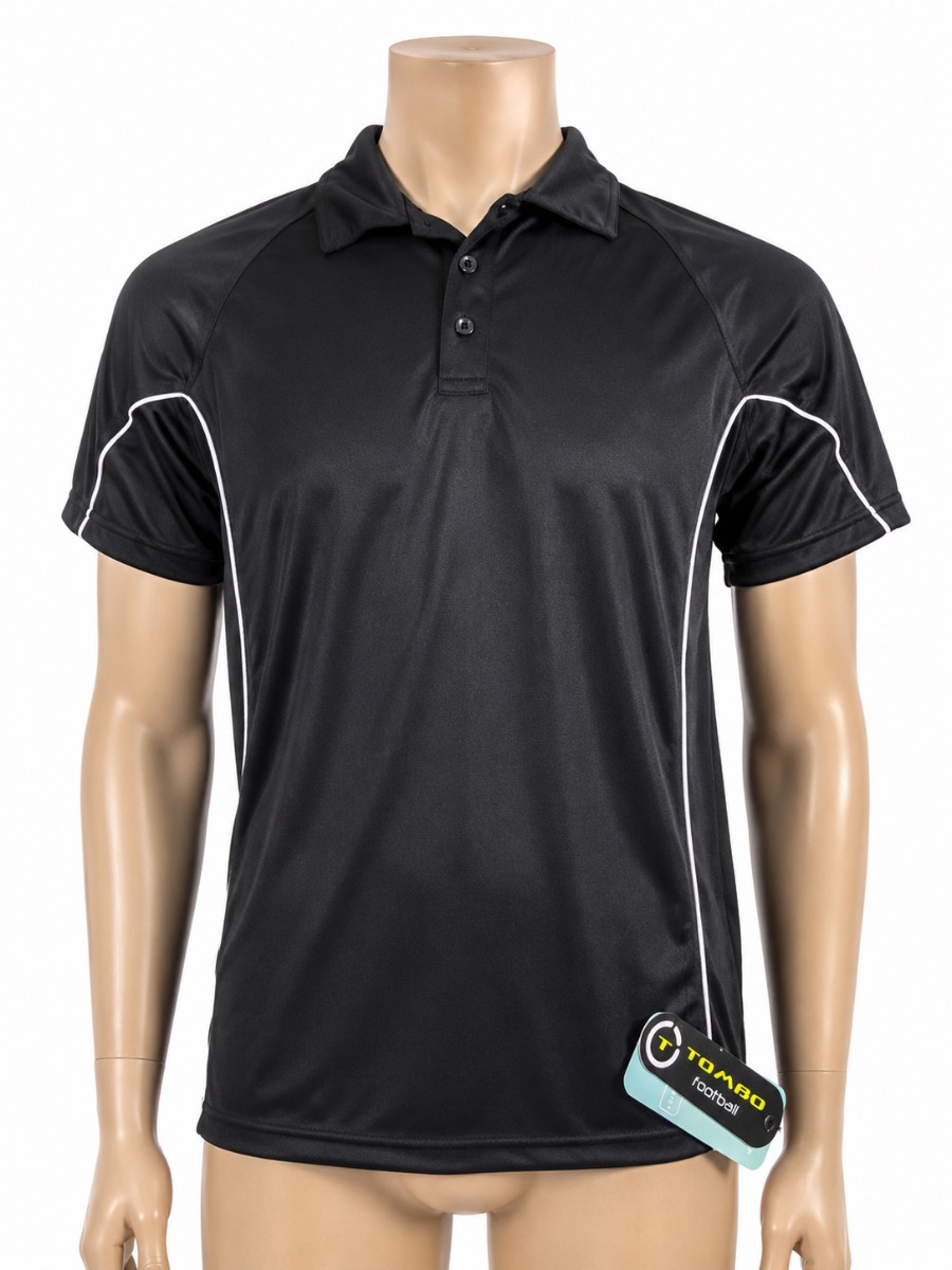 TOMBO Teamwear Football Polo Shirt Black White Trim XL UK 16 New With Tags