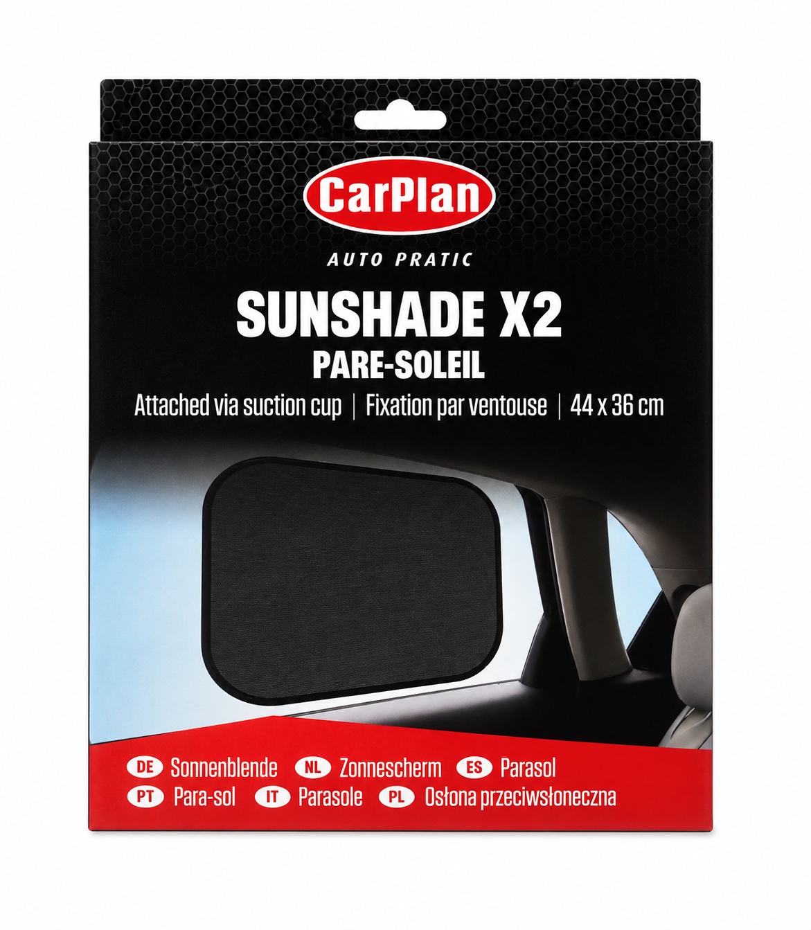 CarPlan Car Window Sunshades x2 44x36cm Suction Cup UV Sun Shade Black