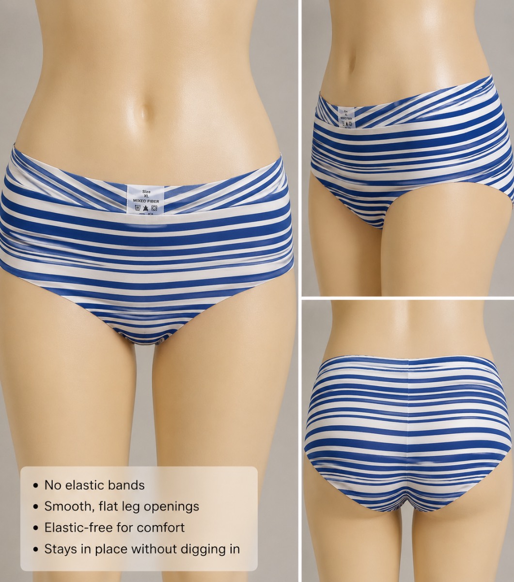 5 Pack Women’s Seamless Stripe Briefs Knickers Blue White XL Elastic Free Comfort
