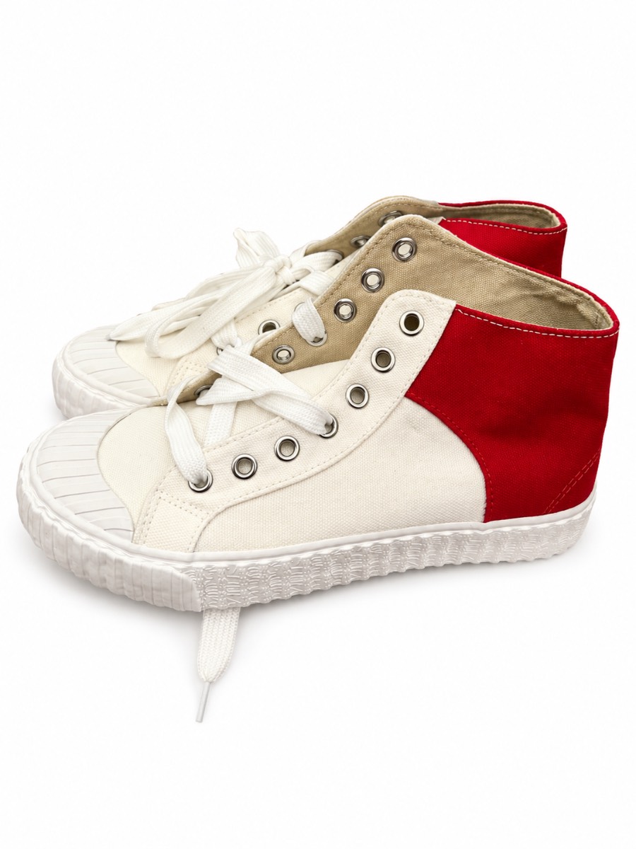 D&B Women’s Canvas High Top Trainers White Red Lace Up Pumps UK 6 EU 39 New