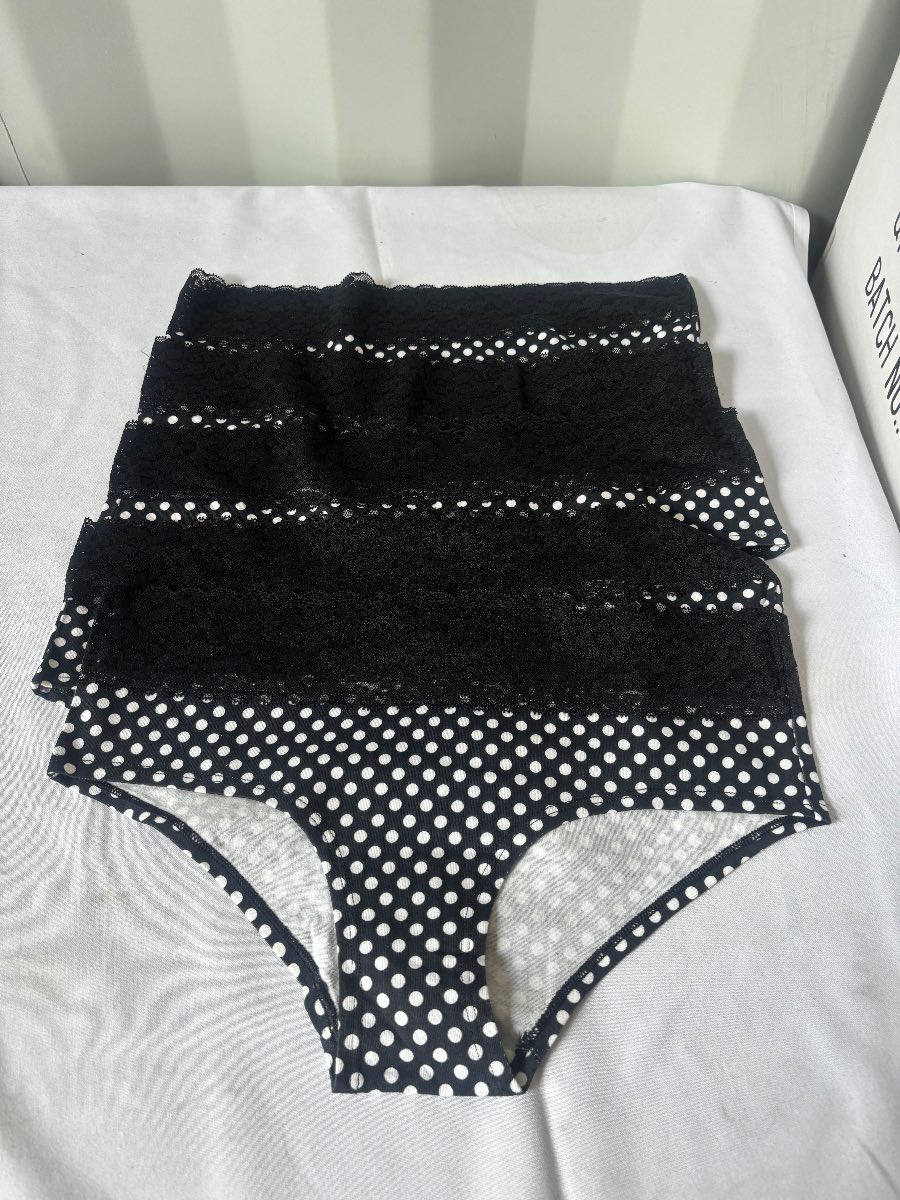 5 Pack Women’s Black Polka Dot Boyshort Knickers Size L Lace Trim Stretch Briefs