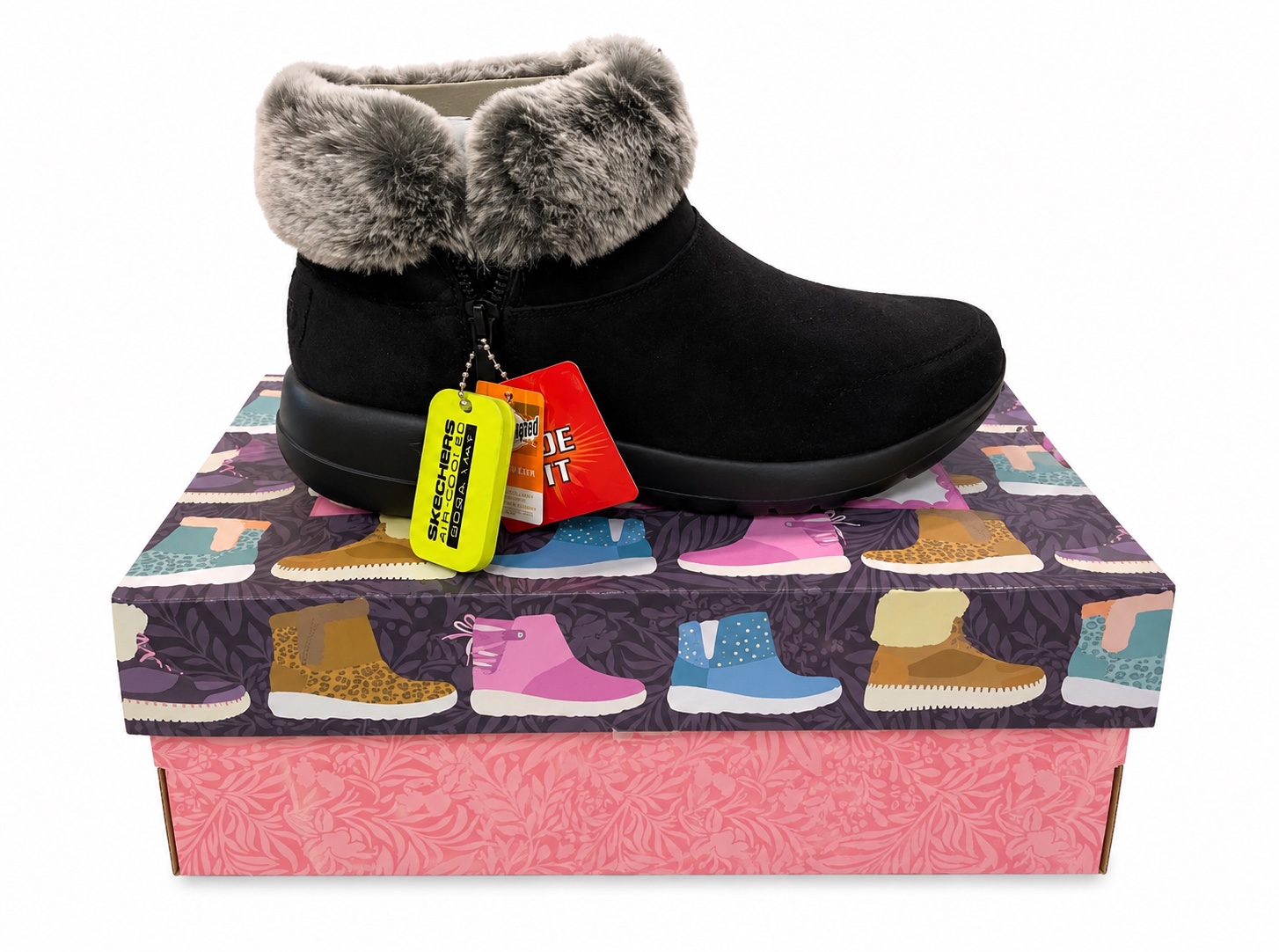 Skechers GOwalk On-The-Go Joy Savvy Women’s Boots UK 4 Black Wide Fit Faux Fur NEW
