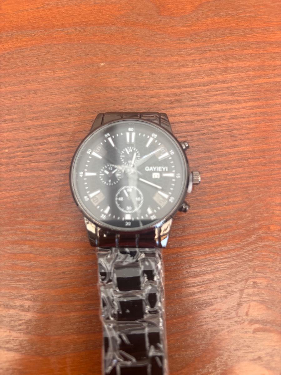 GAYIEYI Men’s Black Quartz Wrist Watch Black Metal Bracelet Date Display New