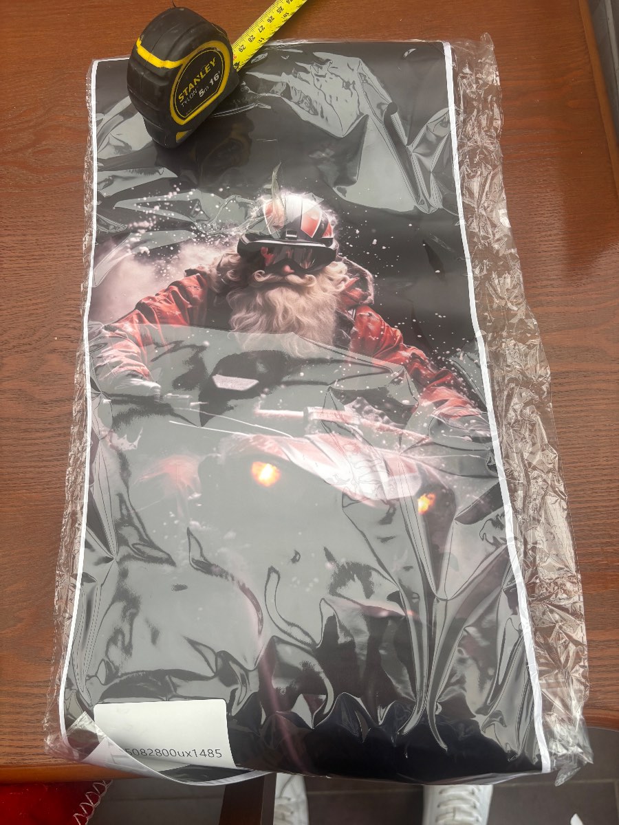 Motorbike Santa Christmas Banner Garage Wall Art Poster PVC Vinyl Hanging Sign Approx 48 x 20cm