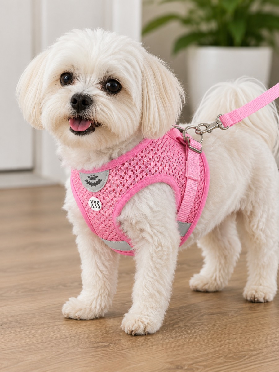 Dog Harness & Lead Set Pink XXS Reflective Mesh Adjustable Puppy Small Dog New