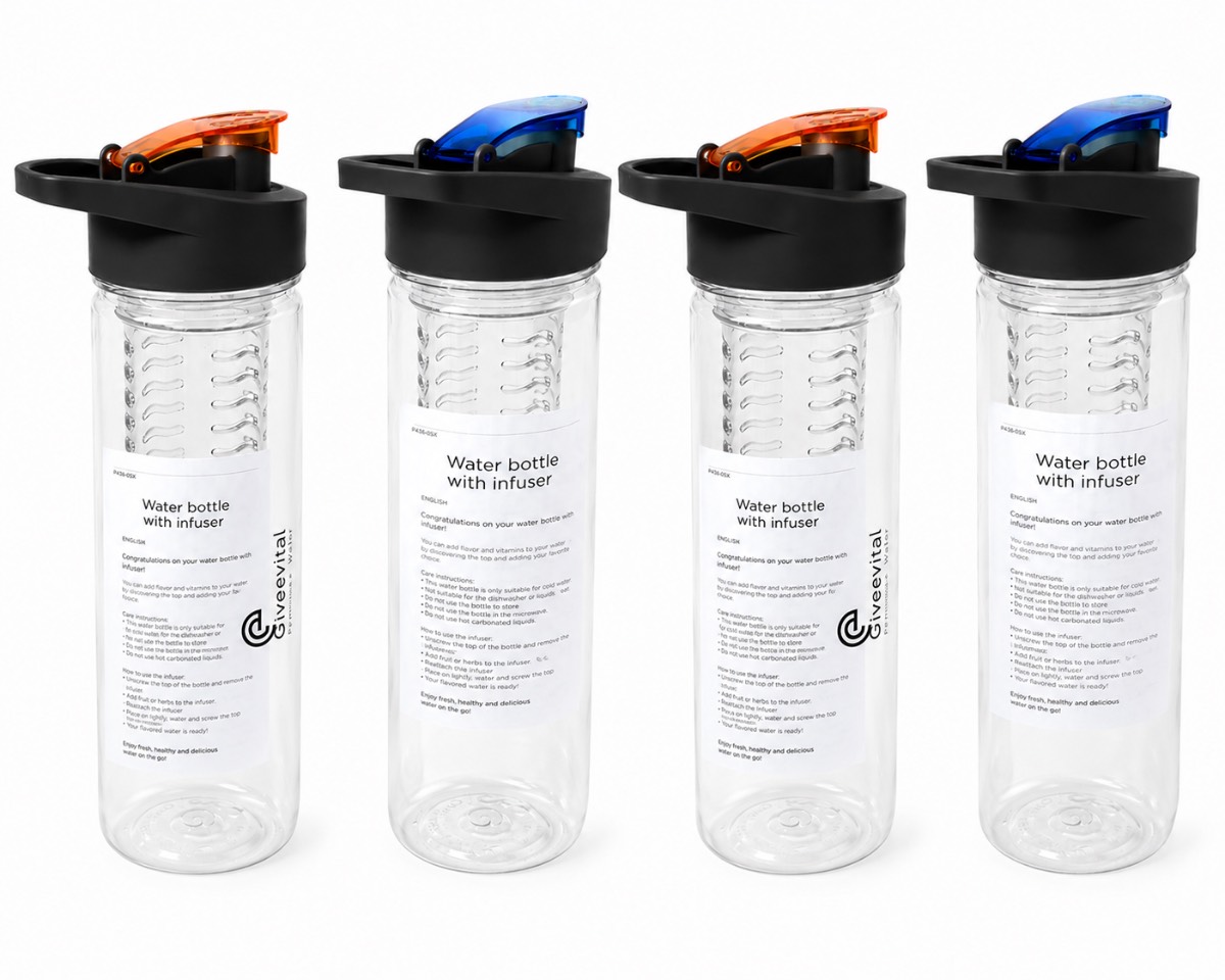 4 x GiveVital Fruit Infuser Water Bottles 700ml BPA Free Reusable Sports Bottles New