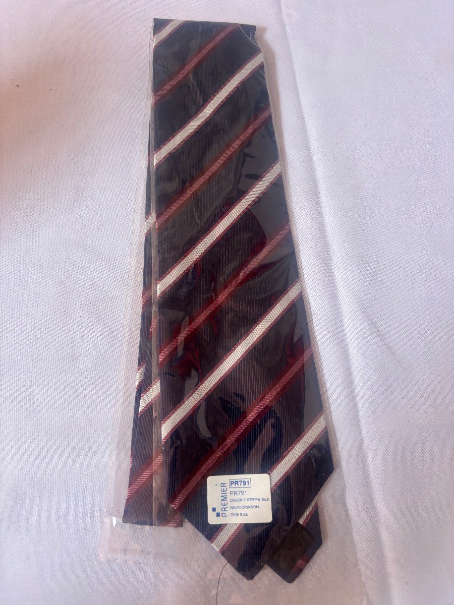 Premier PR791 Double Stripe Silk Tie Navy Crimson White Striped Men’s One Size Formal New