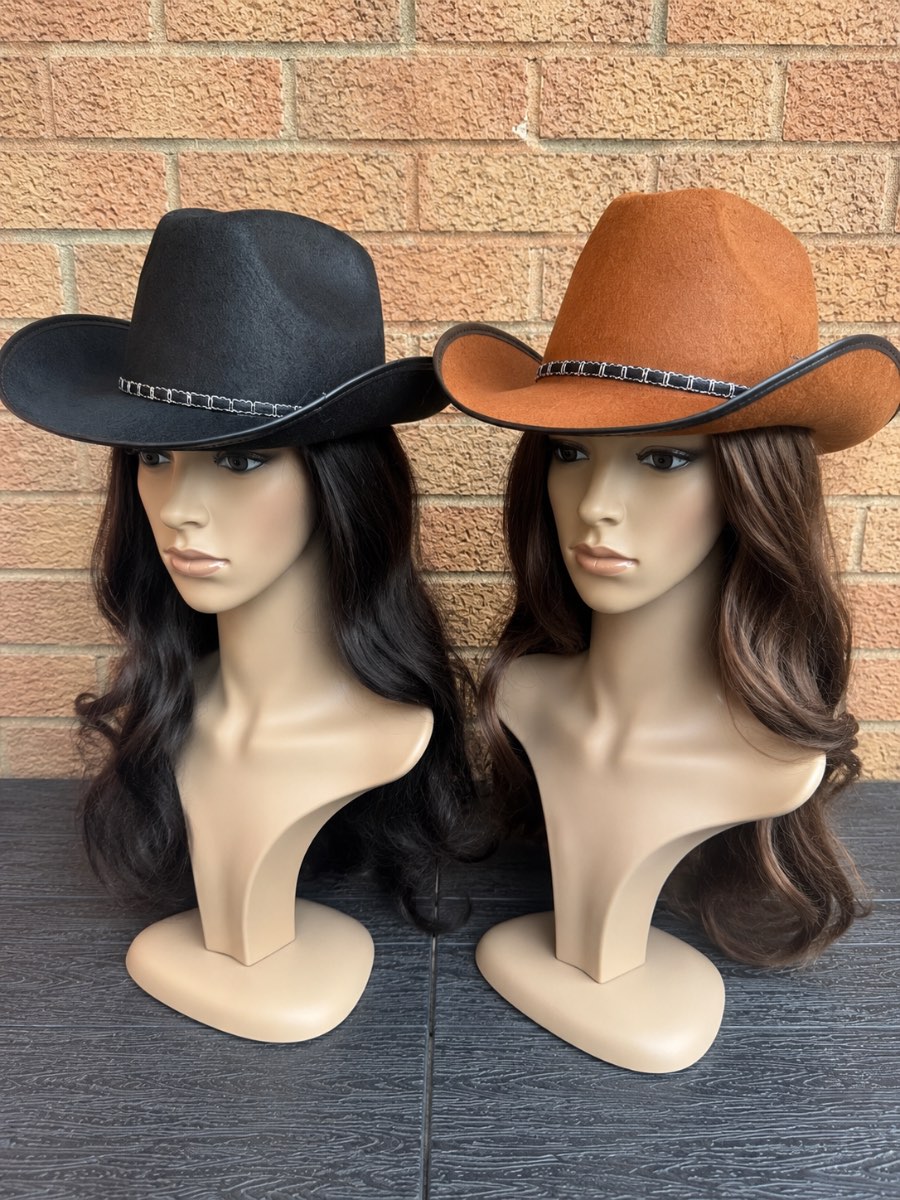 2 x Adult Cowboy Hats Black & Brown Fancy Dress Western Costume Festival Party Hats