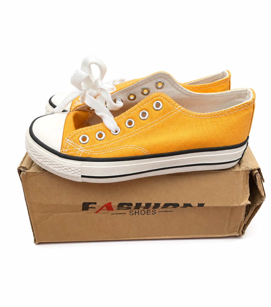 Ladies Yellow Canvas Lace Up Trainers Pumps Shoes Size 37 Casual Plimsolls