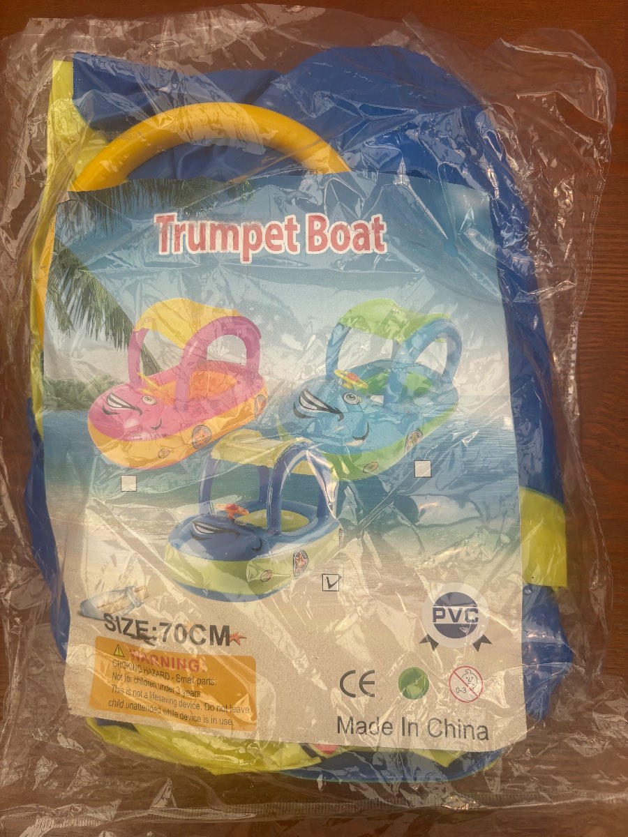 Inflatable Baby Swim Seat Boat With Sun Canopy 70cm PVC Toddler Pool Float New