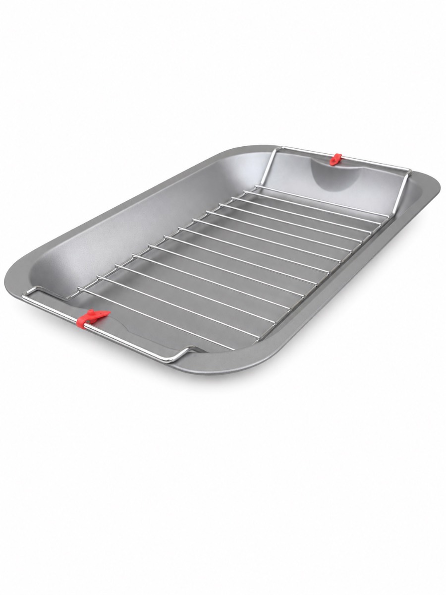 Non Stick Roasting Tin with Rack 50mm Deep Oven Baking Tray Large Carbon Steel