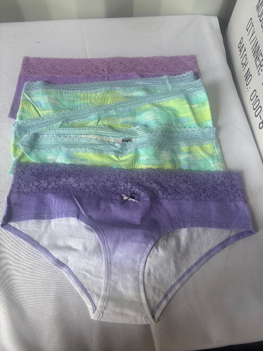 New Ladies XL Lace Trim Hipster Briefs Knickers Purple & Mint Mixed Fibre Pants