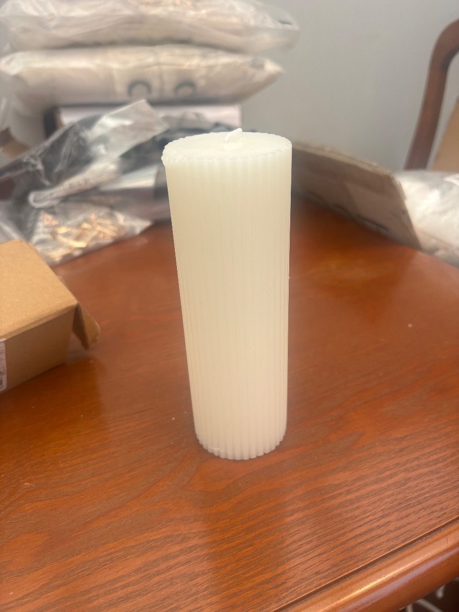 Large Ivory Ribbed Pillar Candle 15cm x 5cm Unscented Decorative Home Wedding