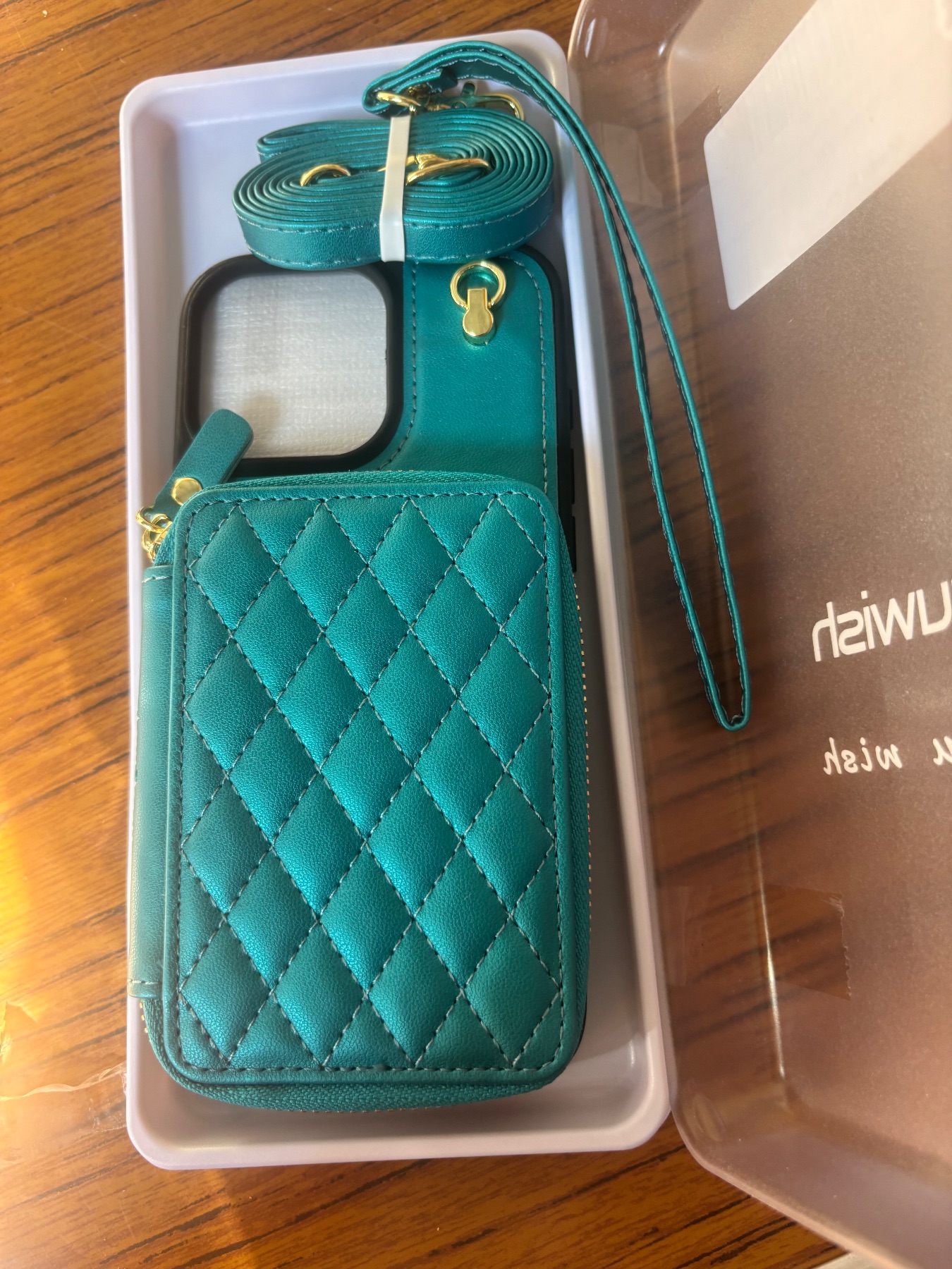 Asuwish iPhone 16 Pro Max Green Crossbody Phone Case Wallet Purse Strap New