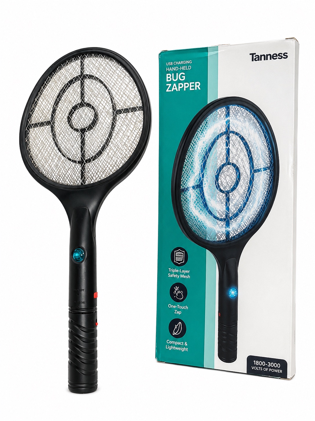 Tanness USB Rechargeable Handheld Bug Zapper Electric Mosquito Fly Swatter Racket