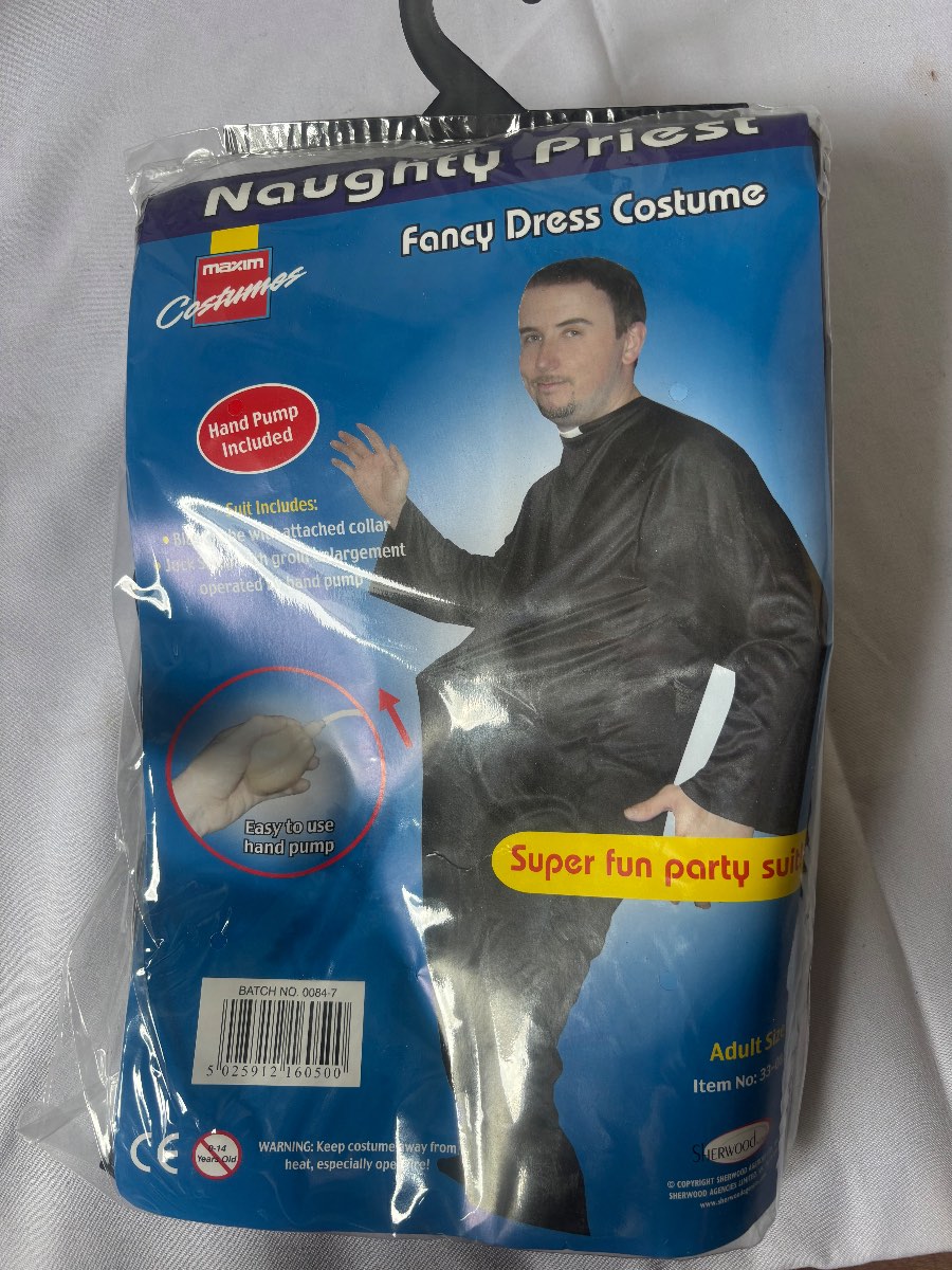 Maxim Naughty Priest Fancy Dress Costume Adult One Size Hand Pump Included New