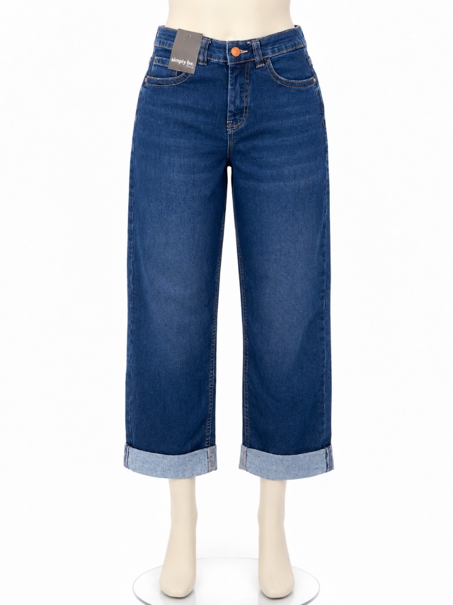 Simply Be Denim Women’s Wide Leg Turn Up Jeans Blue Size 10 BNWT Cropped Casual
