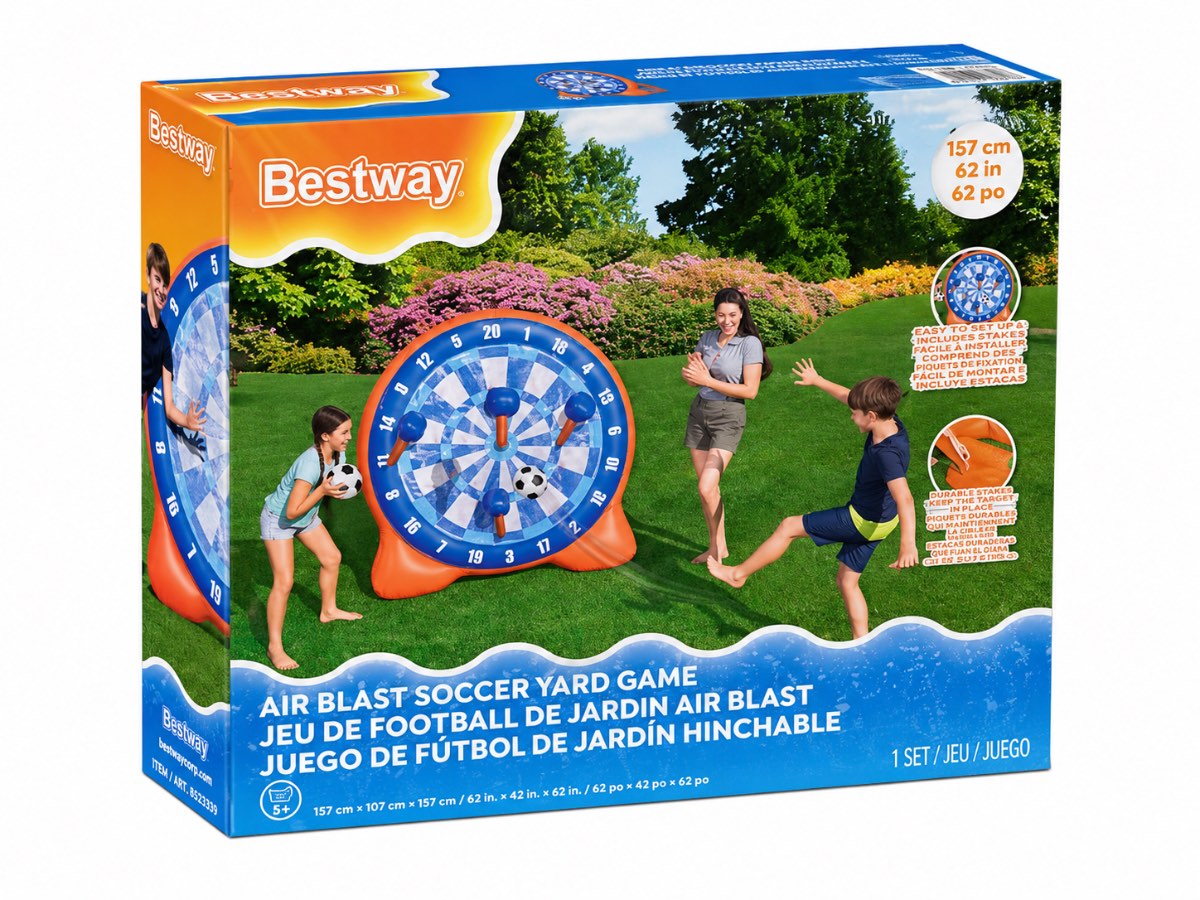 Bestway Air Blast Soccer Yard Game Inflatable Target 4 Axes 2 Kick Balls New