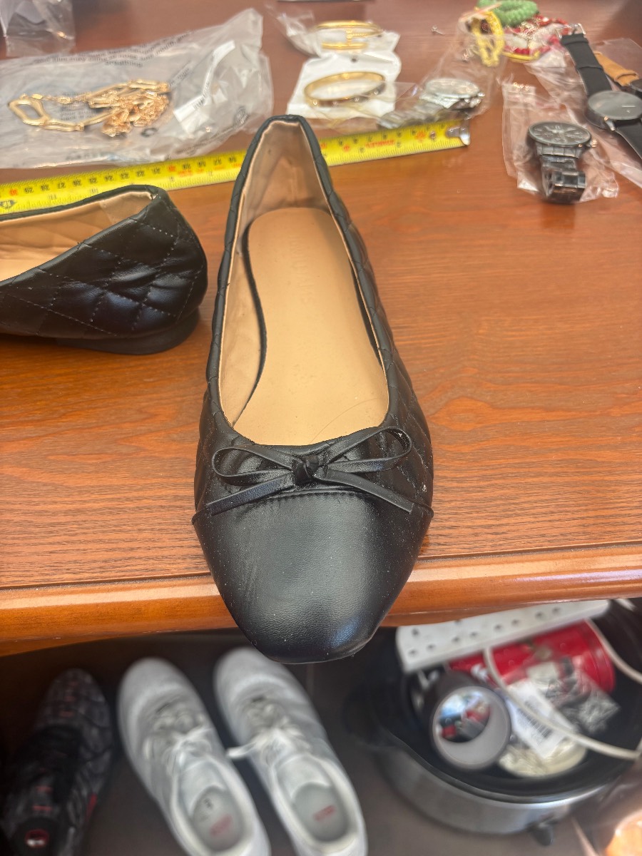 Women’s Black Quilted Ballet Pumps Bow Detail Flat Shoes Size 6 Used