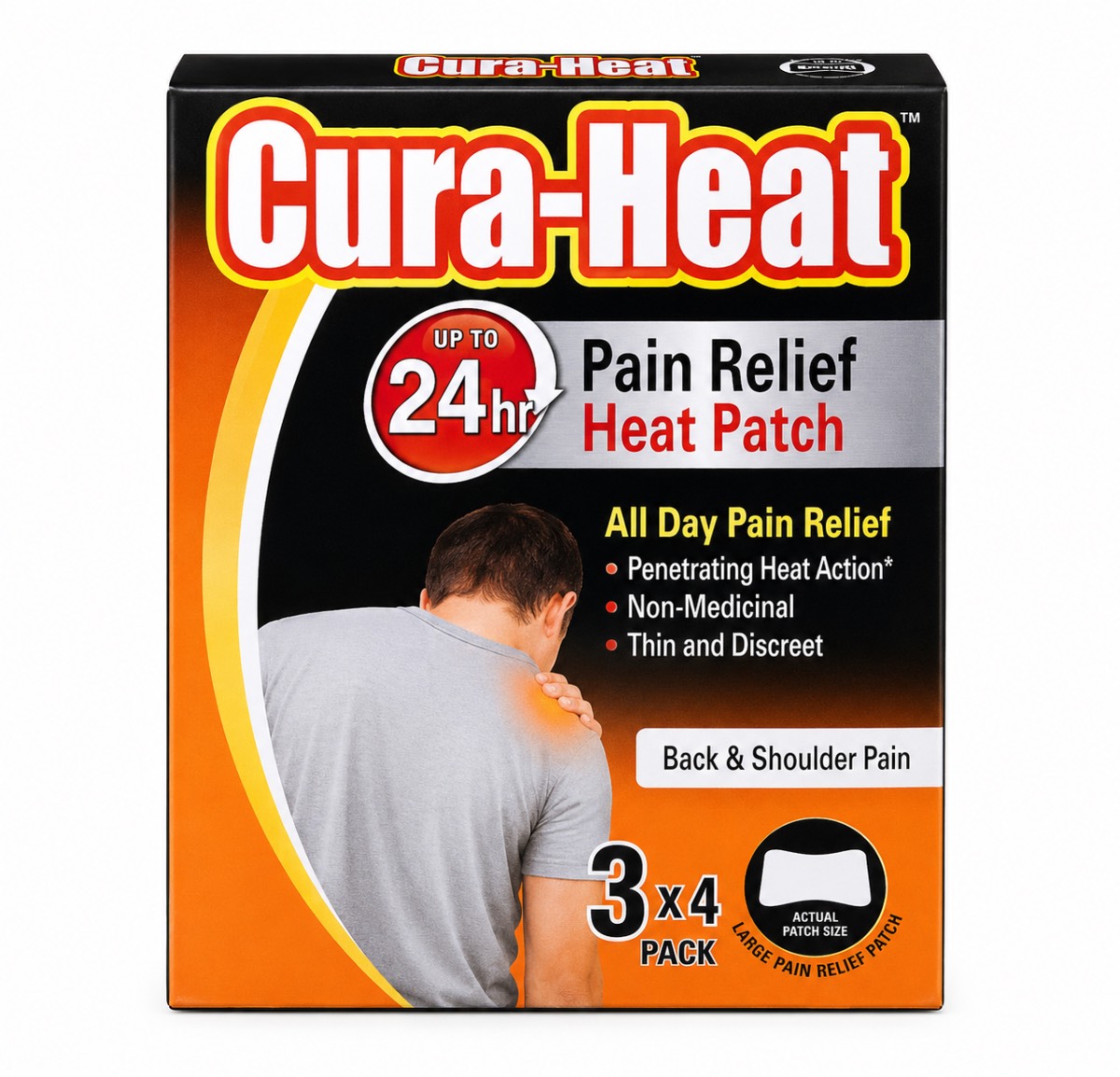 Cura-Heat Pain Relief Heat Patches 3 x 4 Pack Back & Shoulder 24 Hour Relief