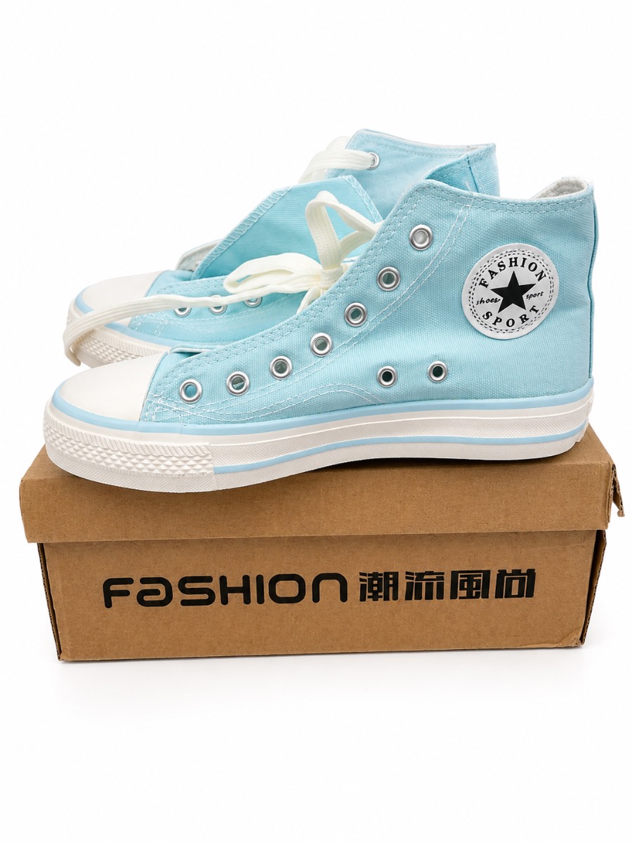 Fashion Sport Canvas High Top Trainers Light Blue Lace Up Pumps EU 36 UK 3.5 New