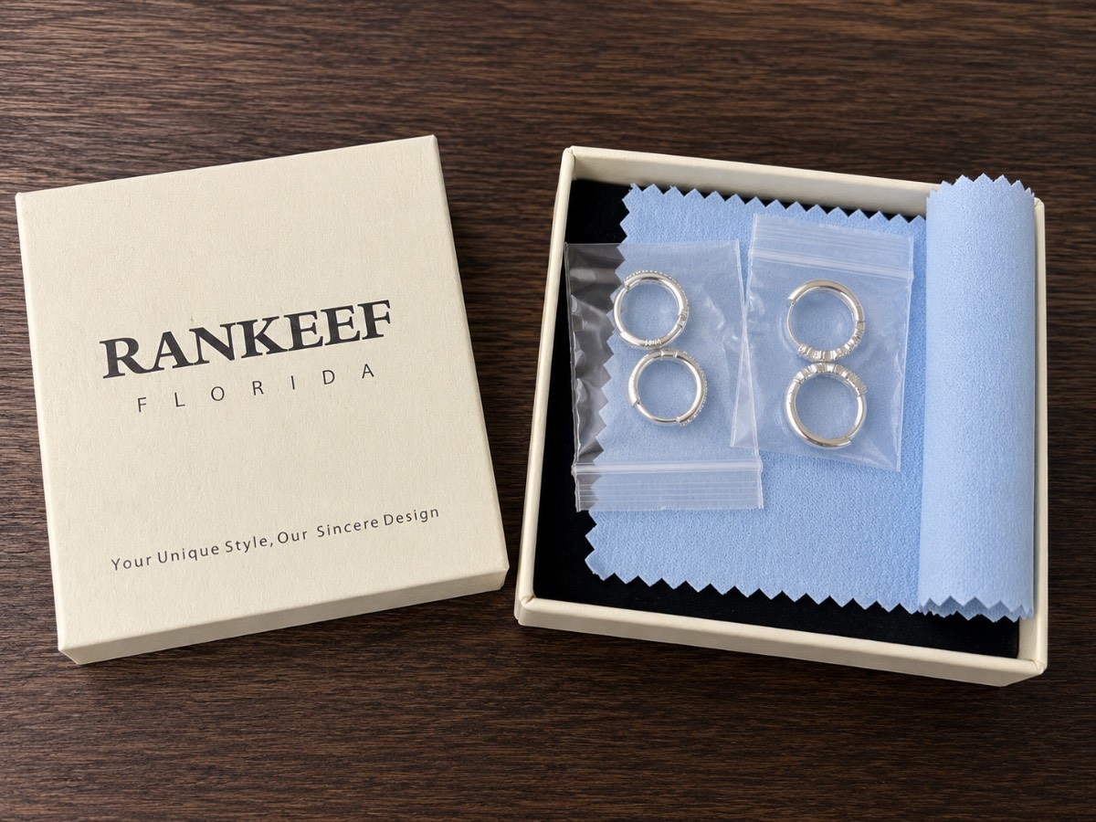 RANKEEF Florida Silver Tone Hoop Earrings Set of 4 Textured Huggie Hoops Gift Box New