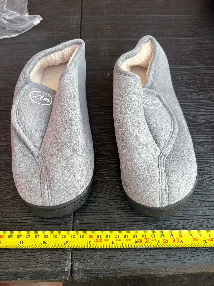 Mens Warm Fleece Slippers Grey Memory Foam Slip On House Shoes Size UK 7-8 New