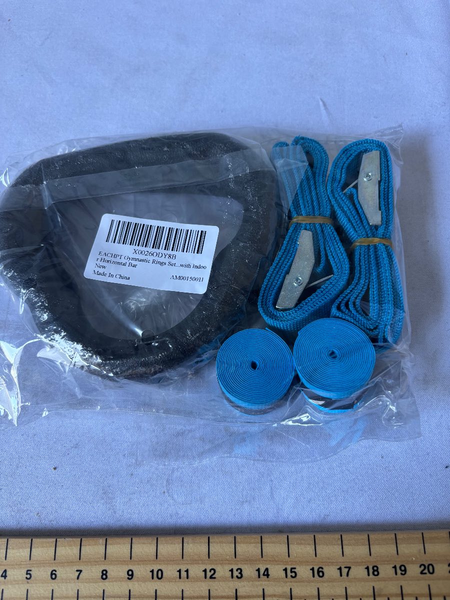 Gymnastic Rings Set with Adjustable Blue Straps Indoor Outdoor Fitness Training