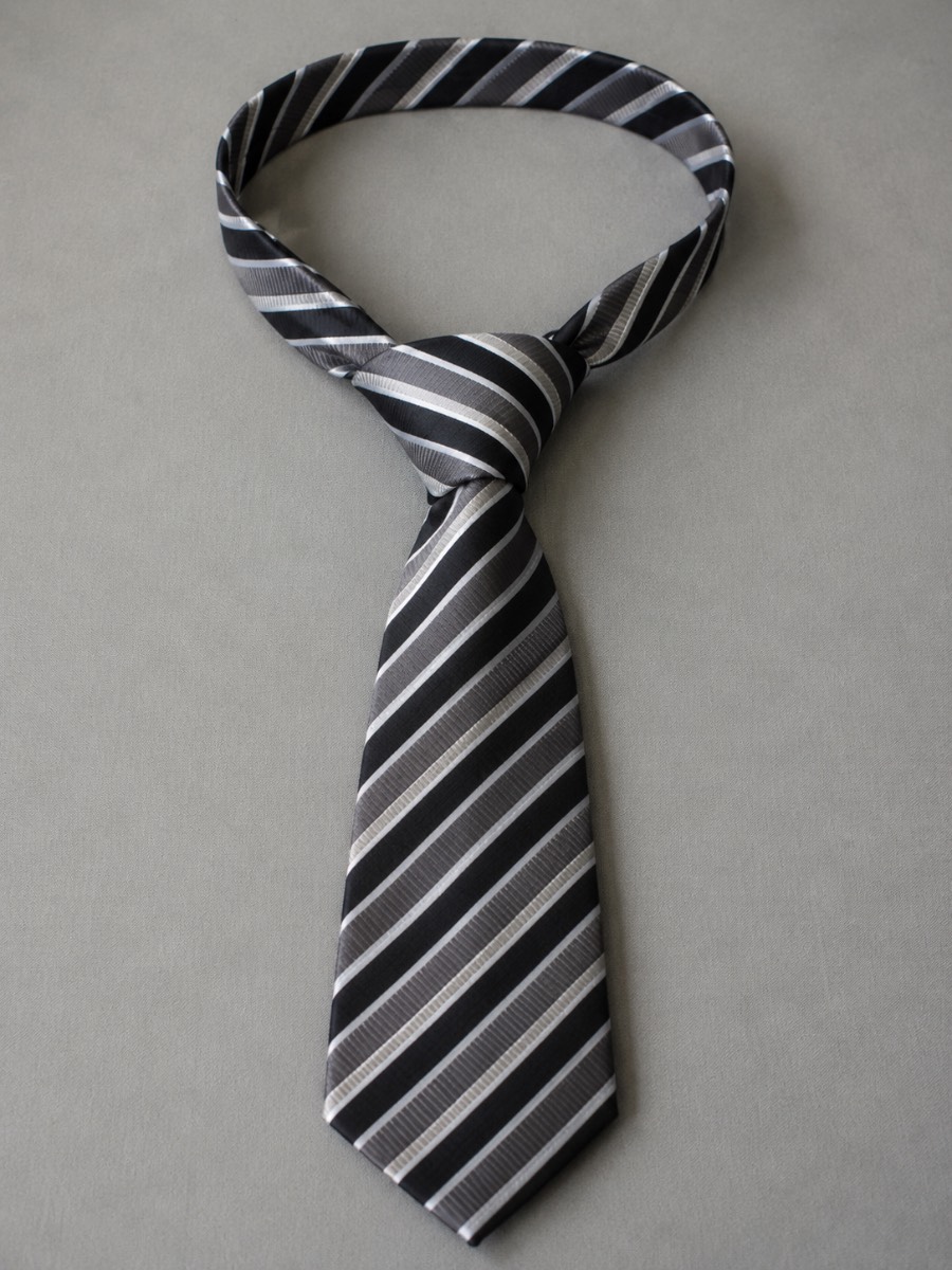 Premier PR766 Black Grey & White Striped Men’s Tie One Size Satin Finish Formal Business