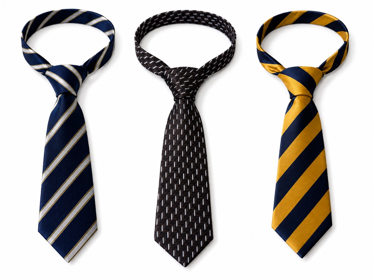 Men’s Tie Bundle x3 Formal Neckties Blue Brown Gold Striped & Patterned One Size New