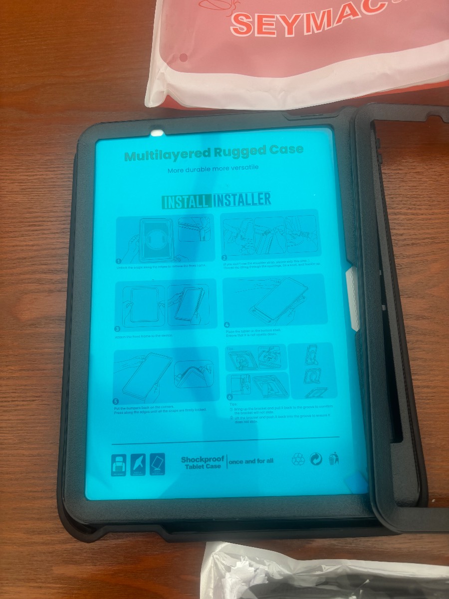 SEYMAC Rugged Shockproof Tablet Case with Built-in Stand & Hand Strap Black New