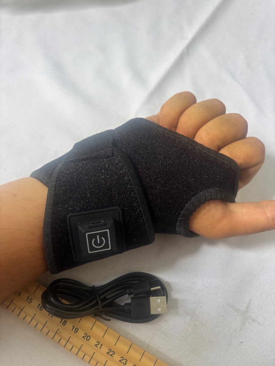USB Rechargeable Heated Wrist Brace Support Wrap Adjustable Hand Pain Relief Black