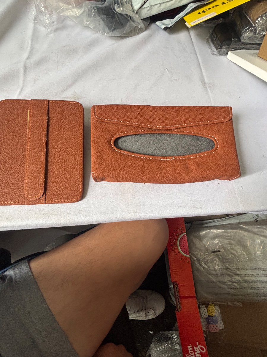 Car Sun Visor Organiser Tissue Holder & Card Storage Faux Leather Brown Universal