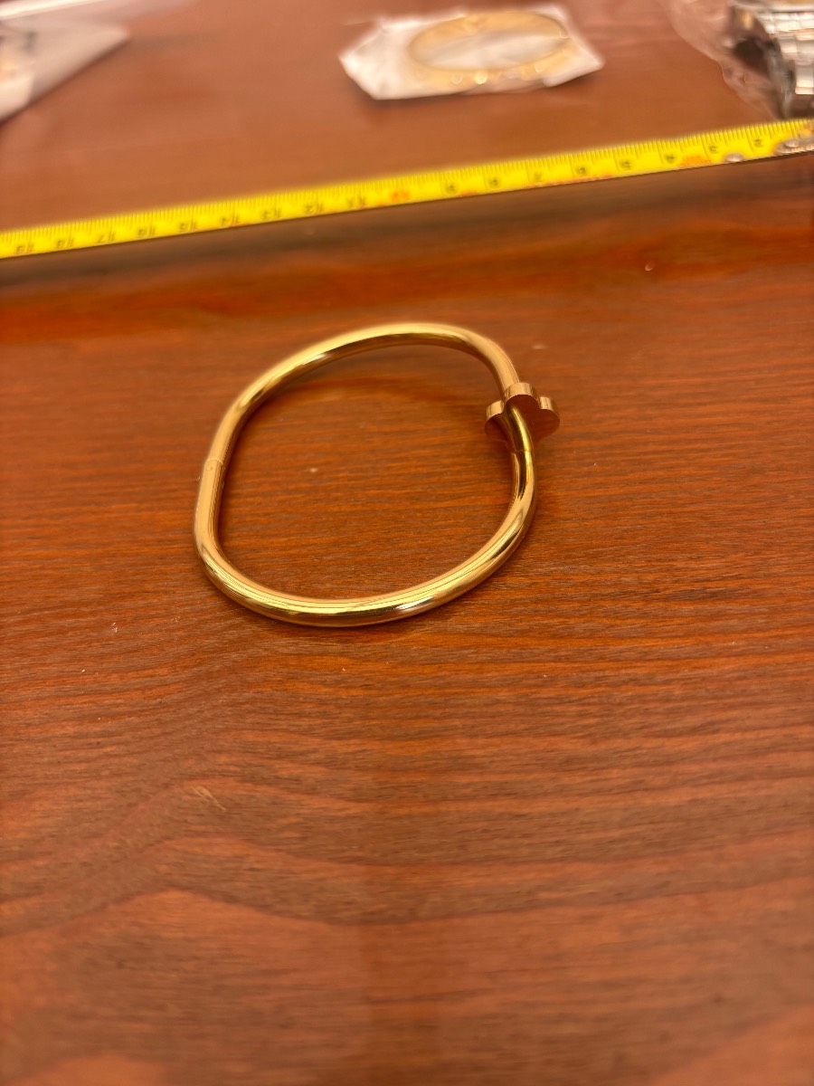 Gold Tone Nail Design Bangle Bracelet Cuff Stainless Steel Hinged Ladies Jewellery New