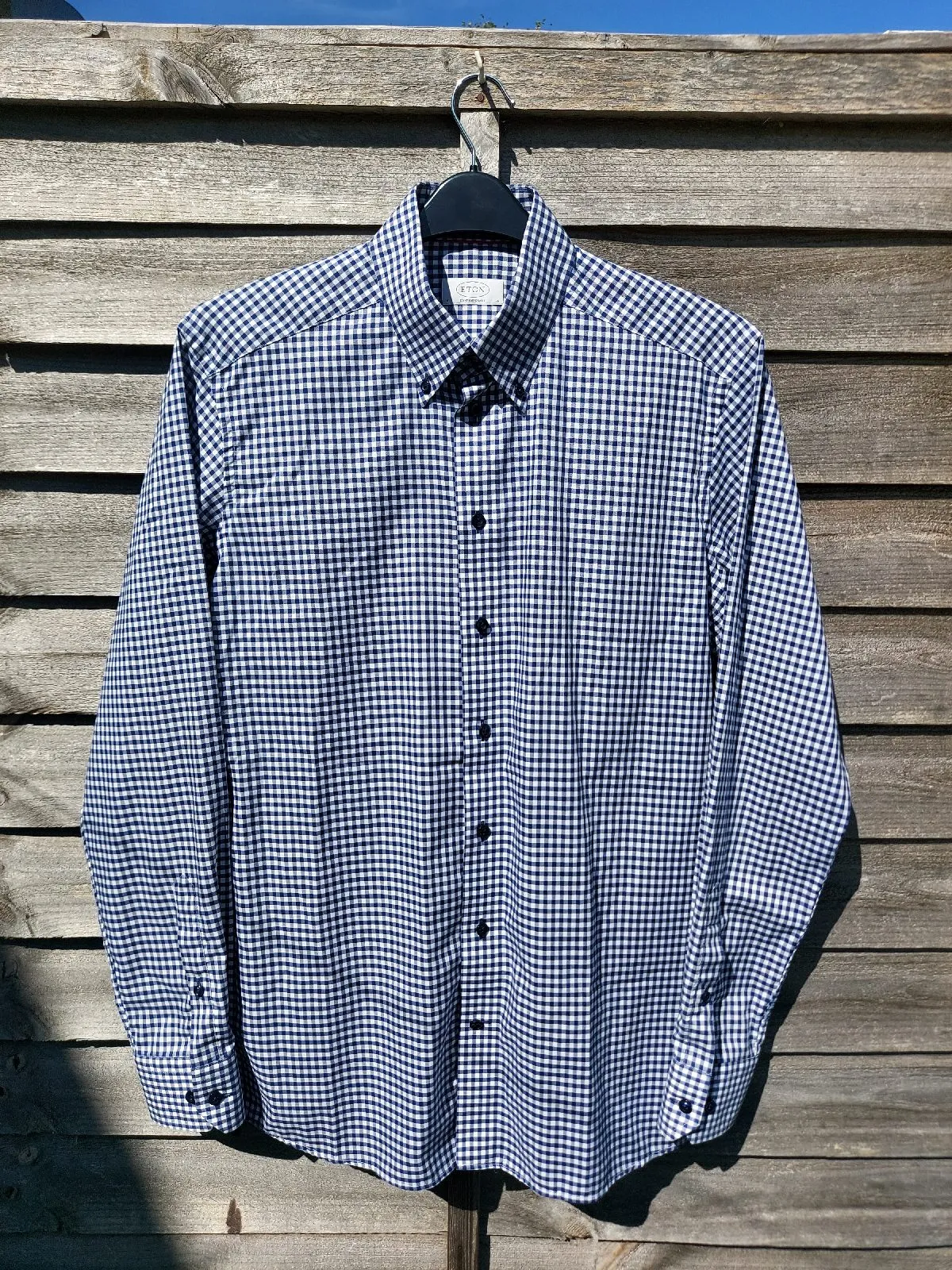 🔥 LUXURY ETON OF SWEDEN Shirt Contemporary Fit 16 41 Blue Gingham Check Cotton 🔥