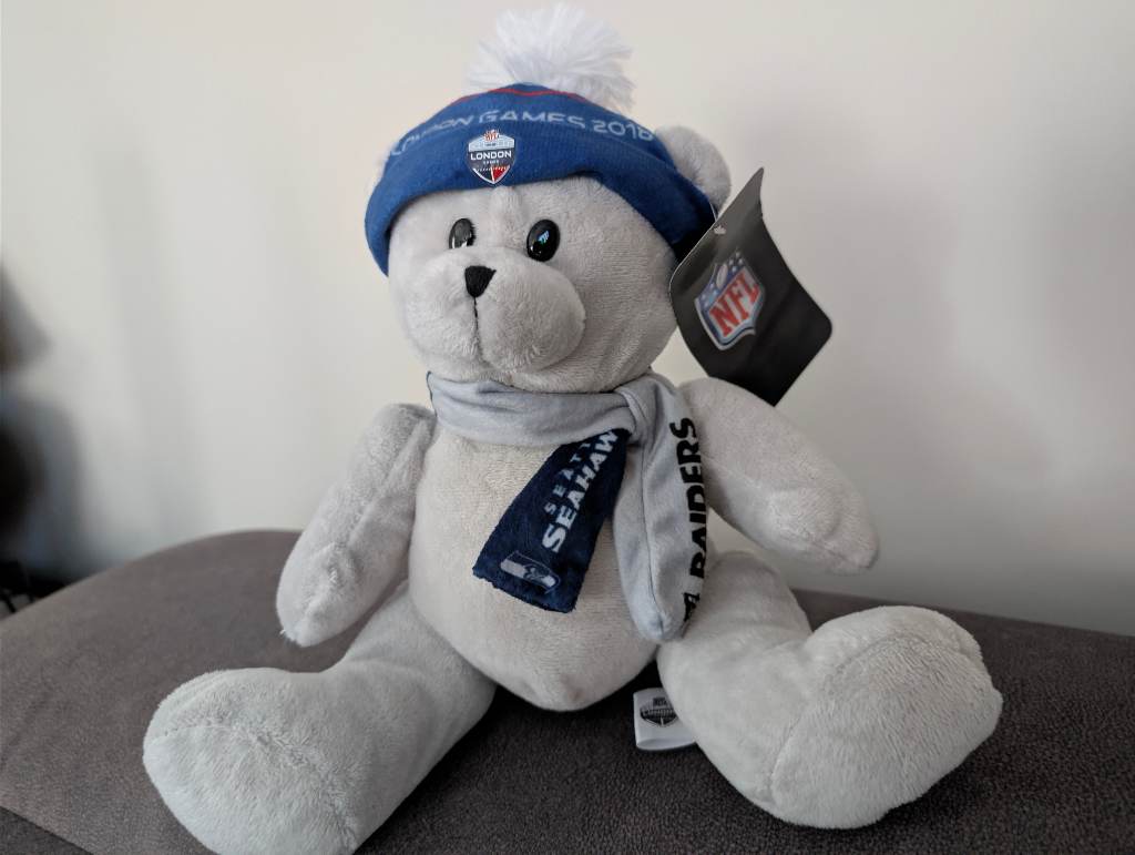 NFL London 2018 teddy bear grey white plush