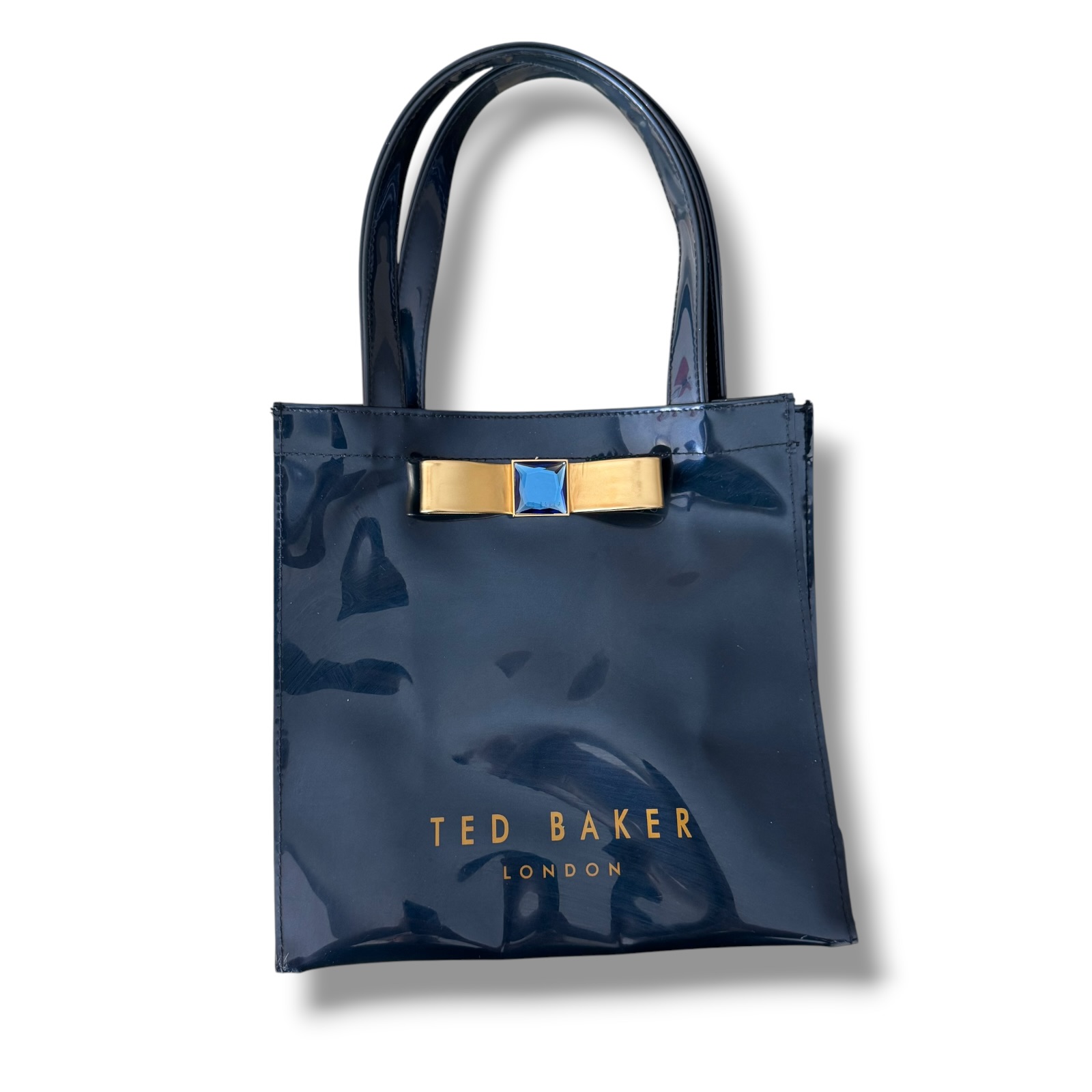 Ted Baker London Navy Patent PVC Bow Mini Tote Handbag Blue Gem